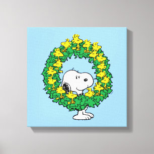 Erdnüsse Snoopy & Woodstock Weihnachtskranz Leinwanddruck