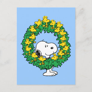 Erdnüsse Snoopy & Woodstock Weihnachtskranz Postkarte