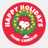 Erdnüsse | Snoopy & Woodstock Weihnachtskranz Runder Aufkleber (Vorderseite)