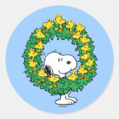 Erdnüsse | Snoopy & Woodstock Weihnachtskranz Runder Aufkleber (Vorderseite)