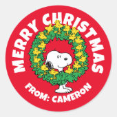 Erdnüsse | Snoopy & Woodstock Weihnachtskranz Runder Aufkleber (Vorderseite)