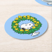 Erdnüsse | Snoopy & Woodstock Weihnachtskranz Runder Pappuntersetzer (Angewinkelt)