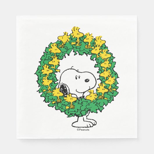 Erdnüsse | Snoopy & Woodstock Weihnachtskranz Serviette (Vorderseite)