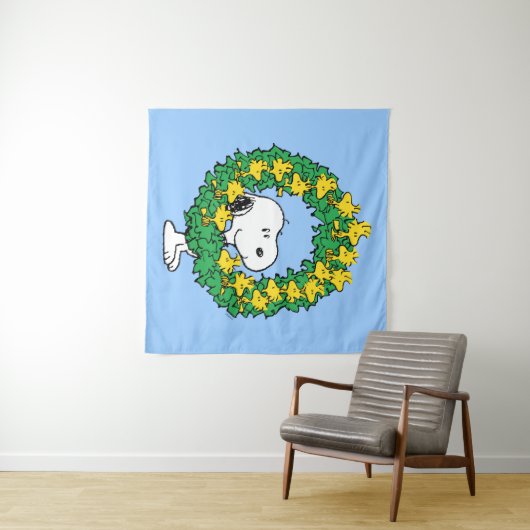 Erdnüsse | Snoopy & Woodstock Weihnachtskranz Wandteppich (Beispiel (Horizontal))