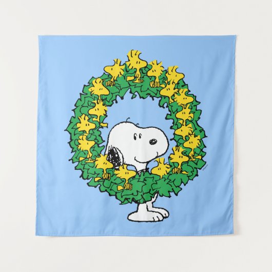 Erdnüsse | Snoopy & Woodstock Weihnachtskranz Wandteppich (Vorderseite)
