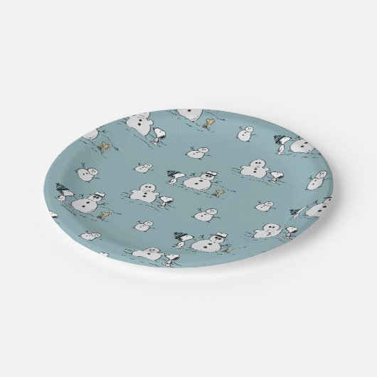 Erdnüsse | Snoopy & Woodstock Winter Break Pattern Pappteller (Schrägansicht)