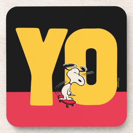Erdnüsse | Snoopy YO Skateboard Getränkeuntersetzer (Vorderseite)