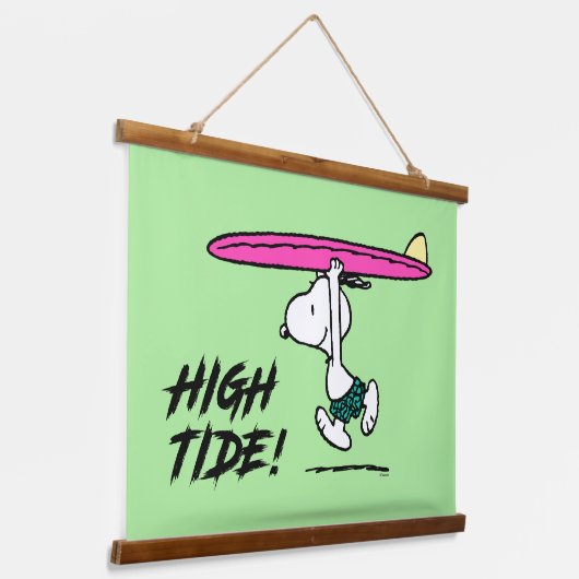 Erdnüsse | Snoopy zum Surfen Wandteppich Mit Holzrahmen (Gewinkelt)