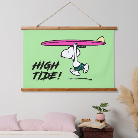 Erdnüsse | Snoopy zum Surfen Wandteppich Mit Holzrahmen (Schlafzimmer)