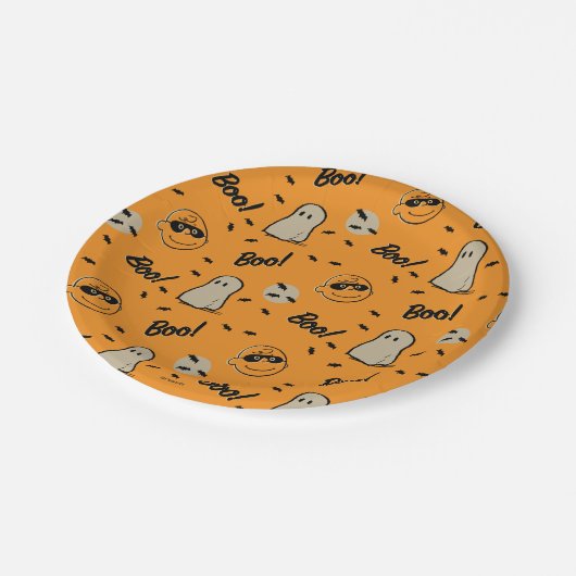 Erdnüsse | Spooky Crew Halloween Muster Pappteller (Schrägansicht)