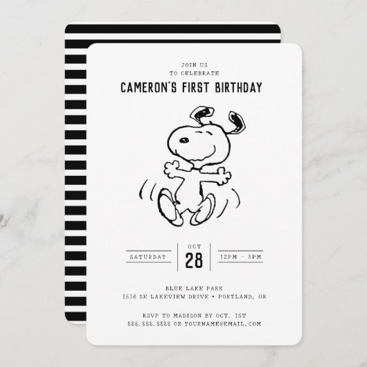 Erdnüsse | Tanzsnoopy Geburtstag Einladung (Vorne/Hinten)