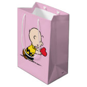 Erdnüsse | Valentinstag Charlie Brown Red Heart Mittlere Geschenktüte (Rückseite Schrägansicht)
