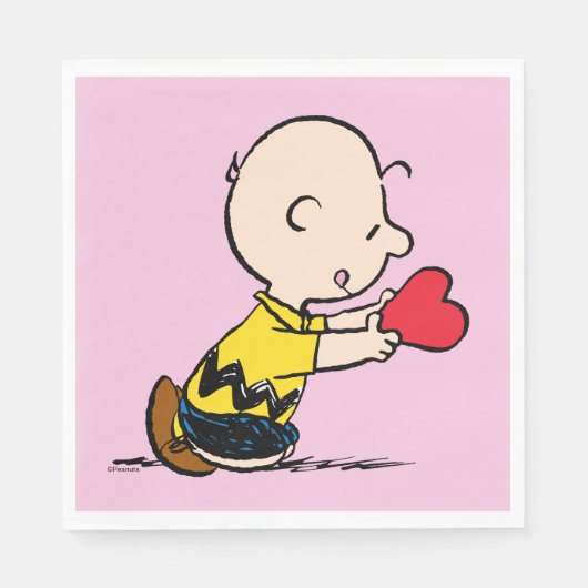 Erdnüsse | Valentinstag Charlie Brown Red Heart Serviette (Vorderseite)