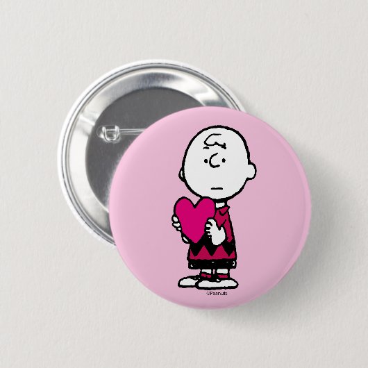 Erdnüsse | Valentinstag | Herz Charlie Brown Button (Vorne & Hinten)