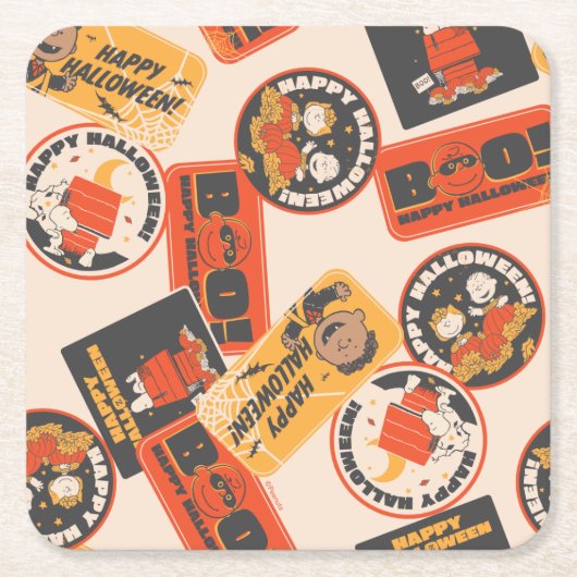 Erdnüsse | Vintage-Button Frohes Halloween-Muster Rechteckiger Pappuntersetzer (Vorderseite)