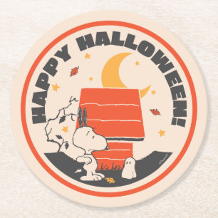 Erdnüsse Vintage Snoopy, der von einem Geist ers Runder Pappuntersetzer
