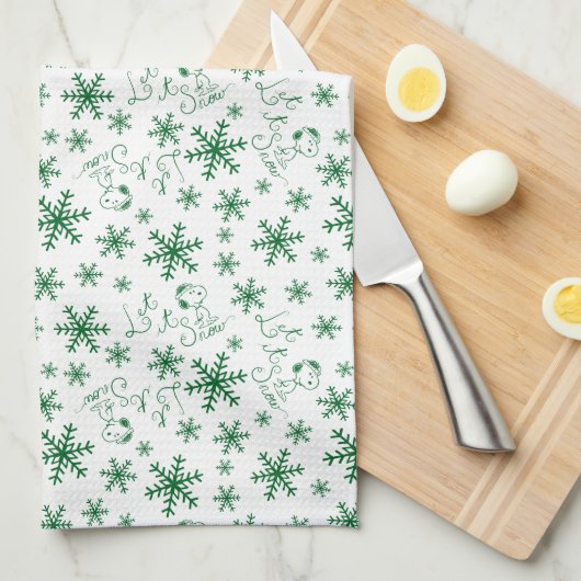 Erdnüsse | Weihnachts-Snoopy Let It Snow Pattern Geschirrtuch (Viertel Falte)