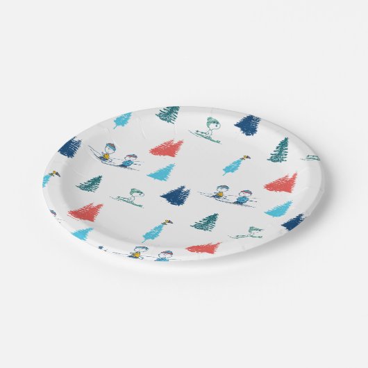 Erdnüsse | Winterskifahren der Pisten Muster Pappteller (Schrägansicht)