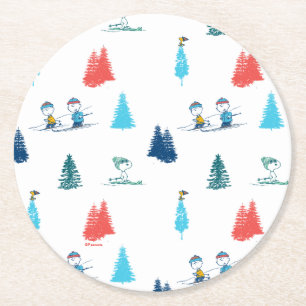 Erdnüsse   Winterskifahren der Pisten Muster Runder Pappuntersetzer