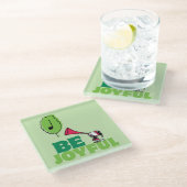 Erdnüsse | Woodstock Seien Sie froh Glasuntersetzer (Schrägansicht)