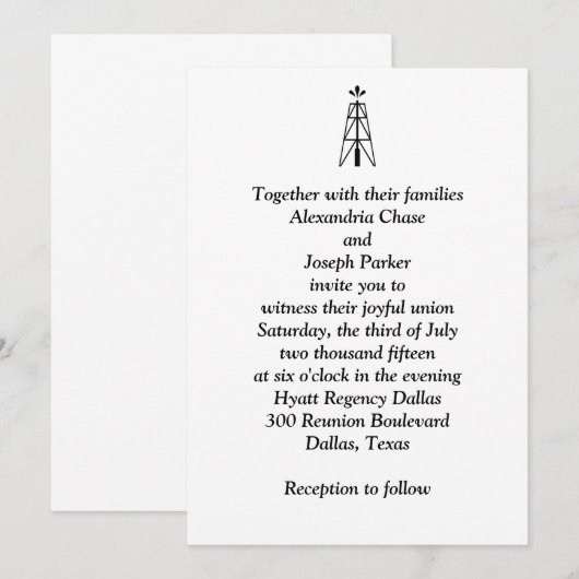 Erdöl-Derrick-Hochzeit| Einladung (Vorne/Hinten)