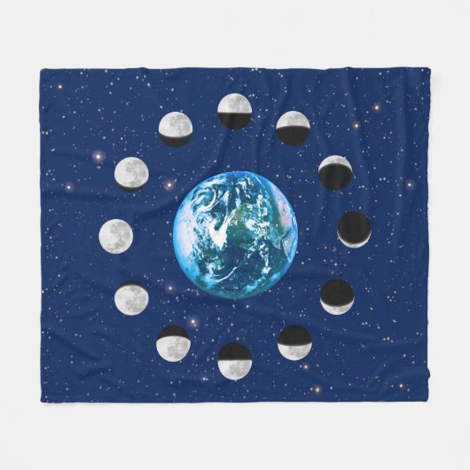 Erdphasen und Mondphasen im Hintergrund der Sterne Fleecedecke (Vorderseite (Horizontal))