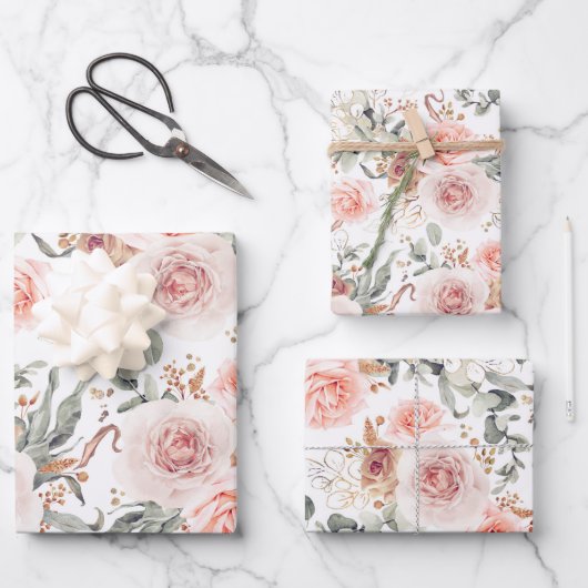 Erdrosa, botanisches Muster Geschenkpapier Set (Vorderseite)