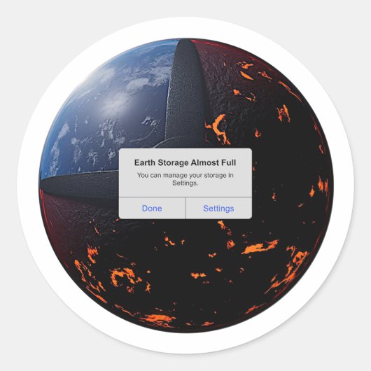 Erdspeicher fast vollständig runder aufkleber (Vorderseite)