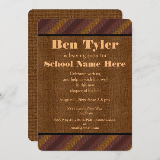 Erdstein Braunrost "Aus in die Uni" Trunk-Party Einladung (Vorne/Hinten)