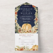 Erdthy Floral Botanical Pumpkin Navy Blue Wedding All In One Einladung (Innen Boden)