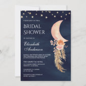 Erdthy Floral Crescent Moon Navy Brautparty Einladung (Vorderseite)