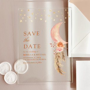 Erdthy Floral Crescent Moon Wedding Save the Date Acryleinladungen