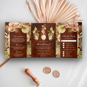 Erdthy Floral Pots Driving Palm Terracotta Wedding Dreifach Gefaltete Einladung