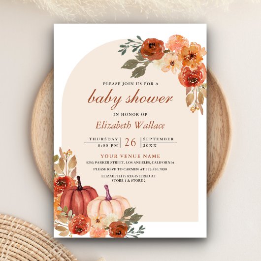 Erdthy Floral Terracotta Pumpkin Baby Shower Einladung