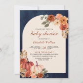 Erdthy Floral Terracotta Pumpkin Navy Baby Shower Einladung (Vorderseite)
