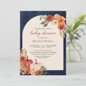 Erdthy Floral Terracotta Pumpkin Navy Baby Shower Einladung (Stehend Vorderseite)