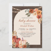 Erdthy Floral Terracotta Pumpkin Wood Baby Dusche Einladung (Vorderseite)