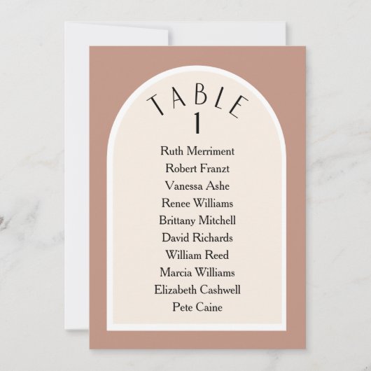 Erdton, moderner Sitzplan der Tischnummer (Vorderseite)