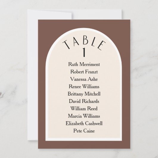 Erdton Moderner Sitzplan für gewölbte Tischnummer (Vorderseite)
