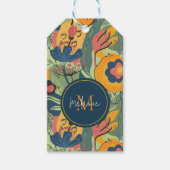 Erdtöne abstrakte Blume Muster, Monogramm Geschenkanhänger (Vorderseite)