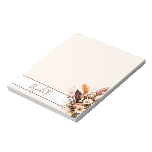 Erdtöne Boho Bouquet personalisiert Notizblock (Rotiert)