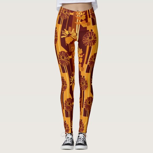 Erdtöne Botanisches Blumenmuster Leggings (Vorderseite)