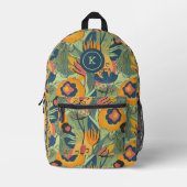 Erdtöne farbenfrohe exotische Blume Muster Bedruckter Rucksack (Vorderseite)