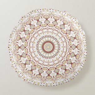 Erdtone Geometric Mandala Pattern Rundes Kissen