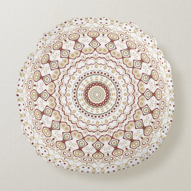 Erdtone Geometric Mandala Pattern Rundes Kissen (Vorderseite)