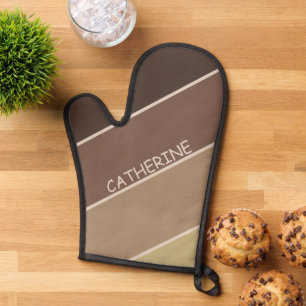 Erdtöne Streifen und individuelle Name Ofenhandschuh