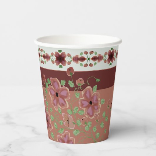 Erdtöne und Blumen Pappbecher (Rückseite)