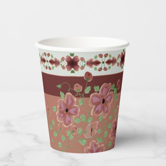 Erdtöne und Blumen Pappbecher (Vorderseite)