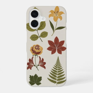 Erdtönige Vintage-Flora iPhone 16 Hülle
