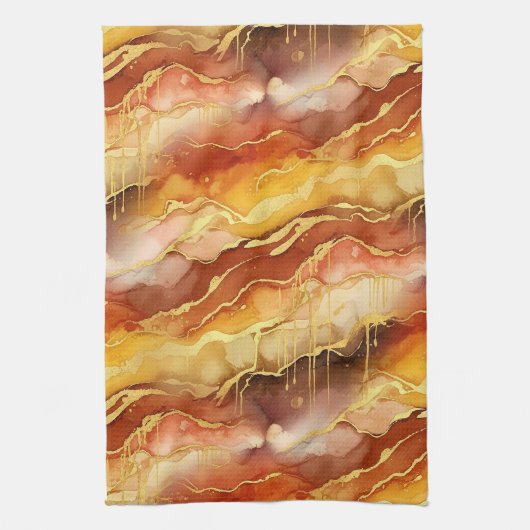 Erdtöniges Goldmarmor-Fluid-Art Geschirrtuch (Vertikal)